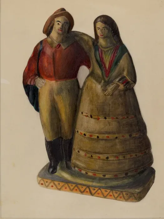 Framed Print : Fisherman and Woman, c. 1937. Creator: Mina Lowry Framed Print : Fisherman and Woman, c. 1937. Creator: Mina Lowry
