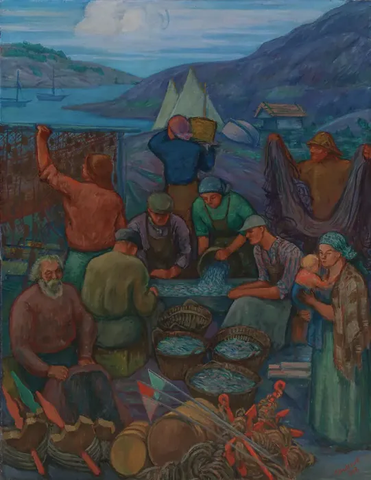 Framed Print : Fishermen, 1938. Creator: Anton Lindforss Framed Print : Fishermen, 1938. Creator: Anton Lindforss