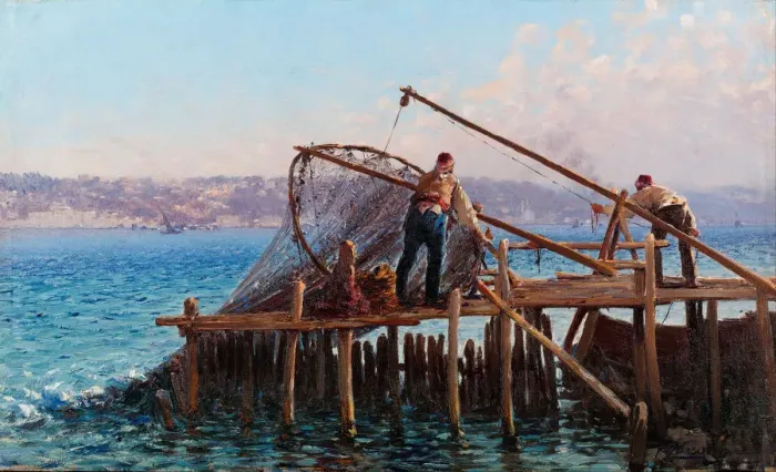 Framed Print : Fishermen. Artist: Zonaro, Fausto (1854-1929) Framed Print : Fishermen. Artist: Zonaro, Fausto (1854-1929)