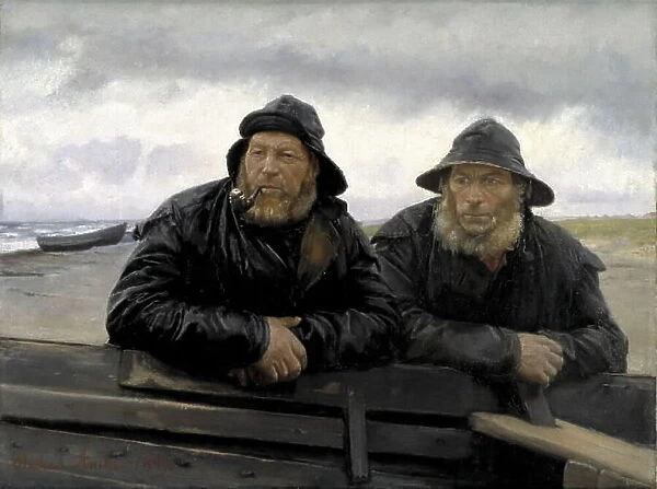 Two Fishermen beside a Boat, 1889. Creator: Michael Peter Ancher