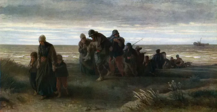 Framed Print : Fishermen carrying a Drowned Man, c1861, (1912). Artist: Jozef Israels Framed Print : Fishermen carrying a Drowned Man, c1861, (1912). Artist: Jozef Israels