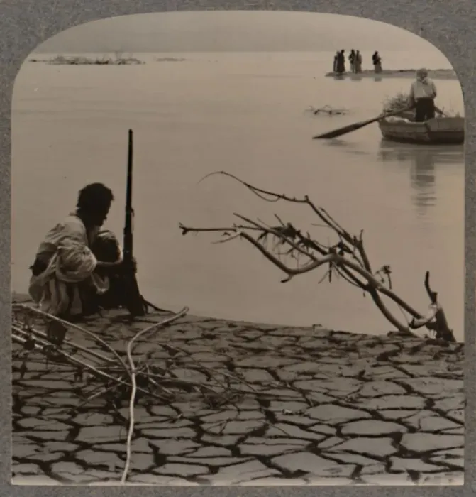 Framed Print : Fishermen by the Dead Sea: showing cracks on shore, c1900 Framed Print : Fishermen by the Dead Sea: showing cracks on shore, c1900