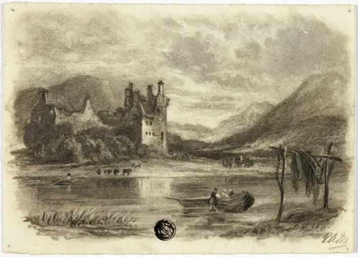 Framed Print : Fishermen Drying Nets before Castle, c. 1855. Creator: Elizabeth Murray Framed Print : Fishermen Drying Nets before Castle, c. 1855. Creator: Elizabeth Murray