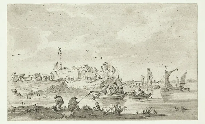 Framed Print : Fishermen near the Shore, between 1750 and 1800. Creator: Unknown Dutch; After Jan van Goyen