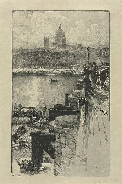 [Fishermen on a Pier, Paris]. Creator: Auguste Louis Lepere (French, 1849-1918)