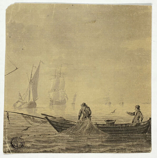 Fishermen Pulling in Net on a Boat, n.d. Creator: Cornelis Ouboter van der Grient