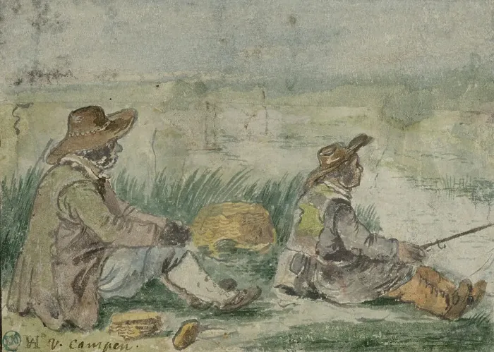 Framed Print : Two fishermen by a river. Creator: Hendrick Avercamp Framed Print : Two fishermen by a river. Creator: Hendrick Avercamp