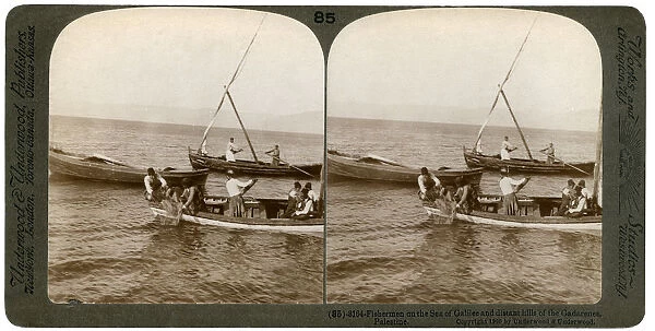 Fishermen on the Sea of Galilee, Palestine, 1900. Artist: Underwood & Underwood