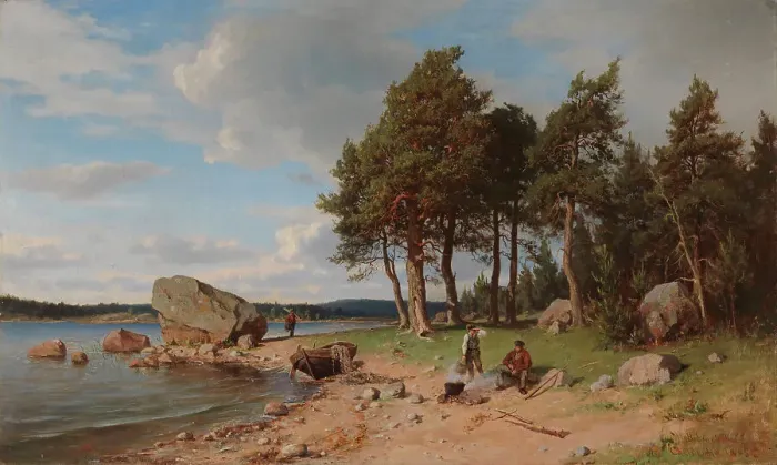 Framed Print : Fishermen on the Shore, 1865. Creator: Berndt Lindholm Framed Print : Fishermen on the Shore, 1865. Creator: Berndt Lindholm