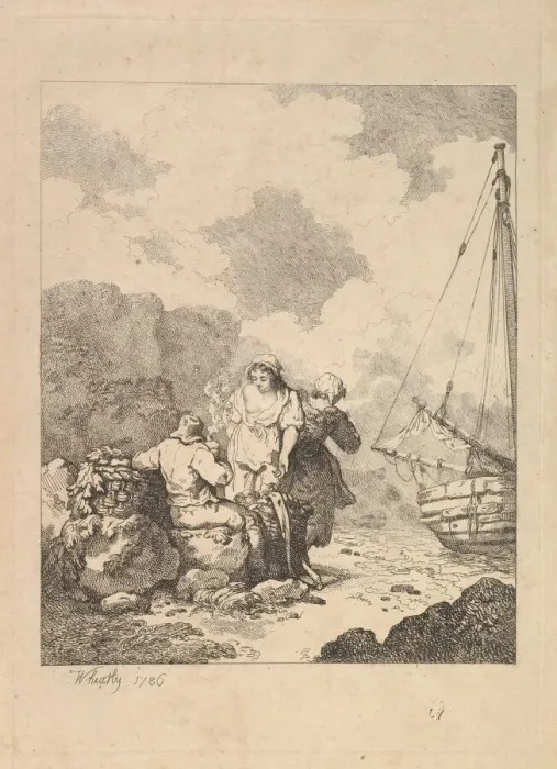 Framed Print : Fishermen by the Shore - Coastal Scene with a Man Sitting on Rocks and Smoking a Pipe Framed Print : Fishermen by the Shore - Coastal Scene with a Man Sitting on Rocks and Smoking a Pipe