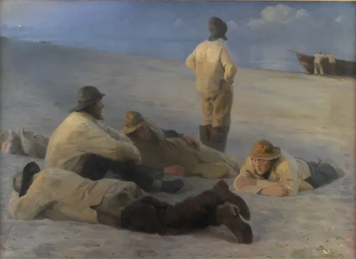 Framed Print : Fishermen at Skagen Beach, 1883. Creator: Peder Severin Kroyer Framed Print : Fishermen at Skagen Beach, 1883. Creator: Peder Severin Kroyer