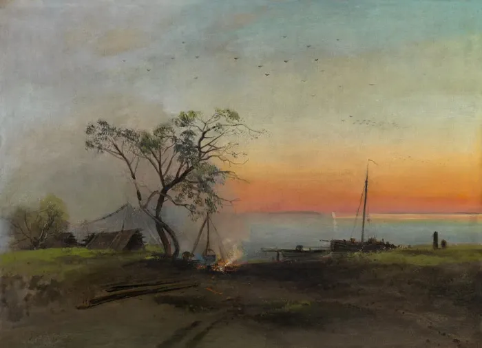 Framed Print : Fishermen on the Volga. Creator: Savrasov, Alexei Kondratyevich (1830-1897) Framed Print : Fishermen on the Volga. Creator: Savrasov, Alexei Kondratyevich (1830-1897)