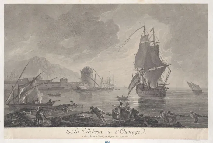 Framed Print : Fishermen at Work, ca. 1763-1800. Creator: J Daulle & Veuve Framed Print : Fishermen at Work, ca. 1763-1800. Creator: J Daulle & Veuve