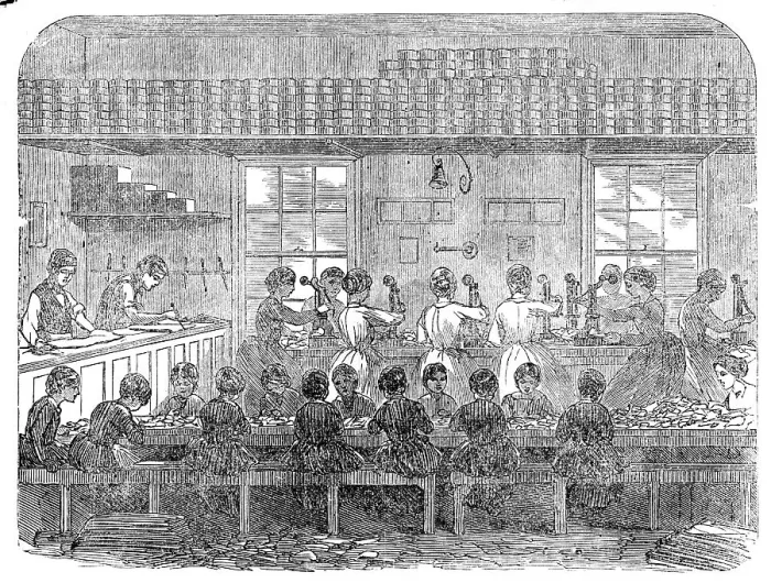 Framed Print : Fisher's Patent Label Manufactury, 1857. Creator: Unknown Framed Print : Fisher's Patent Label Manufactury, 1857. Creator: Unknown