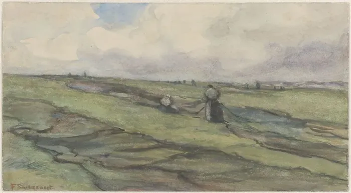 Framed Print : Fisherwomen mending fishing nets, 1872-1944. Creator: Frans Smissaert Framed Print : Fisherwomen mending fishing nets, 1872-1944. Creator: Frans Smissaert