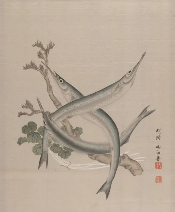 Framed Print : Three Fishes and a Branch, ca. 1890-92. Creator: Seki Shuko Framed Print : Three Fishes and a Branch, ca. 1890-92. Creator: Seki Shuko