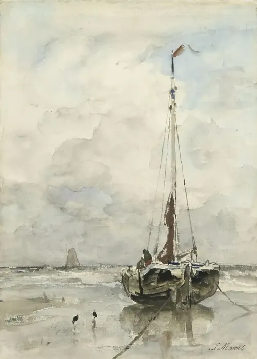 Framed Print : Fishing boat on the beach, 1847-1899. Creator: Jacob Henricus Maris Framed Print : Fishing boat on the beach, 1847-1899. Creator: Jacob Henricus Maris