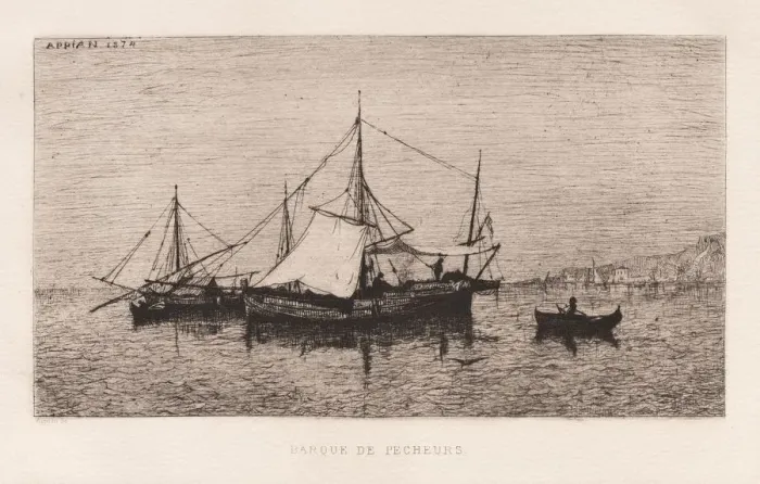 Framed Print : Fishing Boat / Coastal Shipping Boat (Italian Coast)... 1874. Creator: Adolphe Appian (French Framed Print : Fishing Boat / Coastal Shipping Boat (Italian Coast)... 1874. Creator: Adolphe Appian (French