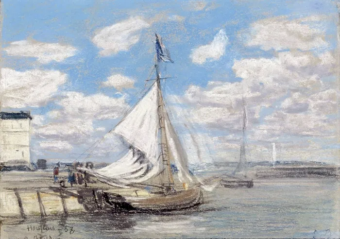 Framed Print : Fishing Boat in Honfleur Harbor, 1858. Creator: Eugene Louis Boudin Framed Print : Fishing Boat in Honfleur Harbor, 1858. Creator: Eugene Louis Boudin
