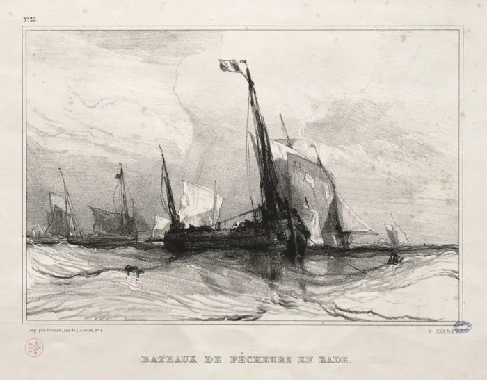 Framed Print : Fishing Boats at Anchor, 1836. Creator: Eugene Isabey (French, 1803-1886) Framed Print : Fishing Boats at Anchor, 1836. Creator: Eugene Isabey (French, 1803-1886)