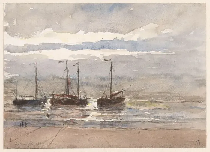 Framed Print : Fishing boats on the beach of Katwijk at rising tide, 1882. Creator: Carel Nicolaas Storm Framed Print : Fishing boats on the beach of Katwijk at rising tide, 1882. Creator: Carel Nicolaas Storm