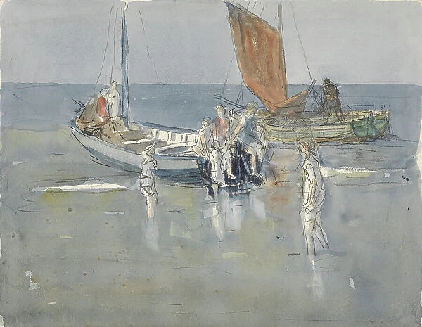 Fishing boats on the beach of Scheveningen, 1874-1927. Creator: Johan Antonie de Jonge