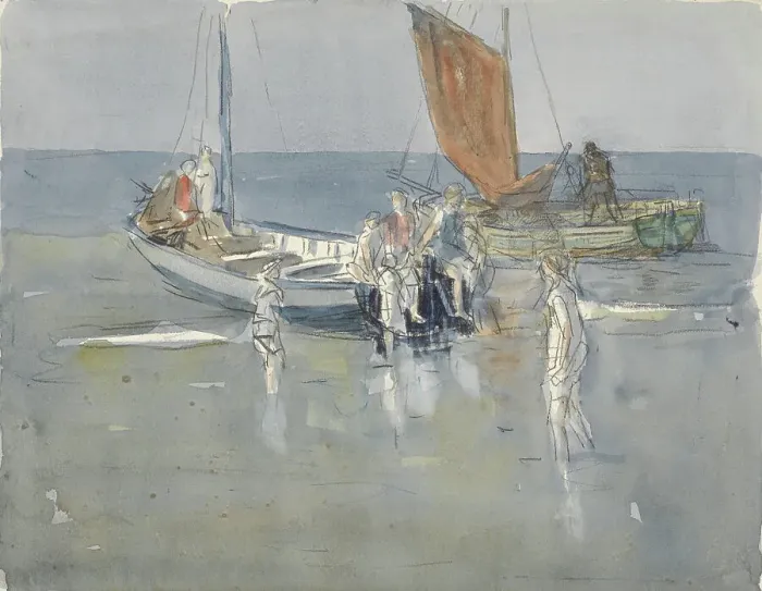 Framed Print : Fishing boats on the beach of Scheveningen, 1874-1927. Creator: Johan Antonie de Jonge Framed Print : Fishing boats on the beach of Scheveningen, 1874-1927. Creator: Johan Antonie de Jonge