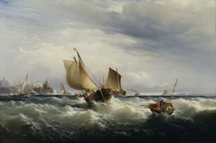 Framed Print : Fishing Boats Beating up to Windward, ca. 1858. Creator: Edward Moran Framed Print : Fishing Boats Beating up to Windward, ca. 1858. Creator: Edward Moran