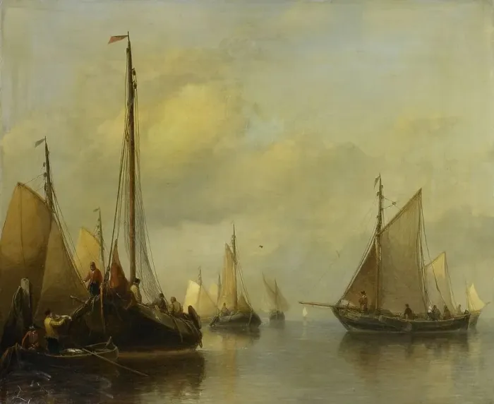 Framed Print : Fishing Boats on calm Water, 1840-1850. Creator: Antonie Waldorp Framed Print : Fishing Boats on calm Water, 1840-1850. Creator: Antonie Waldorp