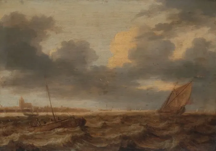 Framed Print : Fishing Boats in Choppy Waters, c.1630. Creator: Jan Porcellis Framed Print : Fishing Boats in Choppy Waters, c.1630. Creator: Jan Porcellis