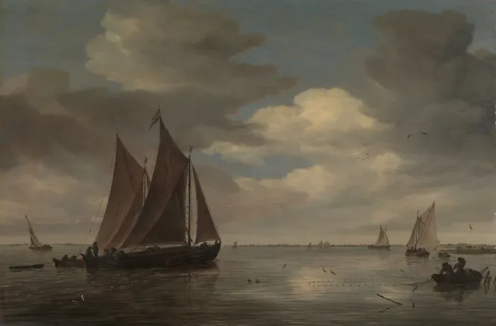 Framed Print : Fishing Boats on a River, early 1660s. Creator: Salomon Ruysdael Framed Print : Fishing Boats on a River, early 1660s. Creator: Salomon Ruysdael