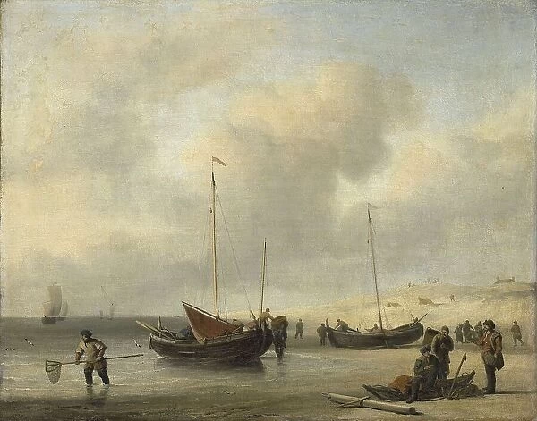 Fishing Boats on Shore (The Shore, Unloading a Fishing Smack), 1650-1707. Creator: Willem van de Velde the Younger