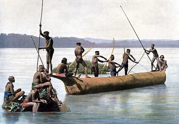 Fishing with a bow, Andaman and Nicobar Islands, Indian Ocean, c1890. Artist: Gillot