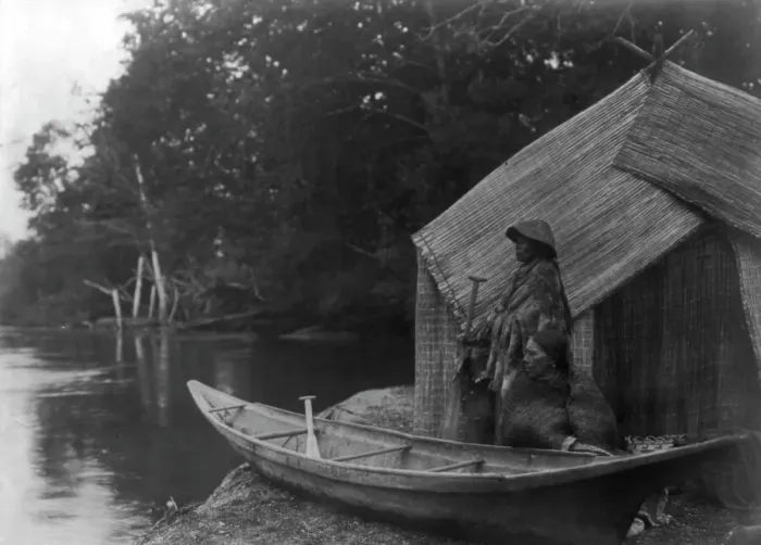 Framed Print : Fishing camp-Skokomish, c1913. Creator: Edward Sheriff Curtis Framed Print : Fishing camp-Skokomish, c1913. Creator: Edward Sheriff Curtis