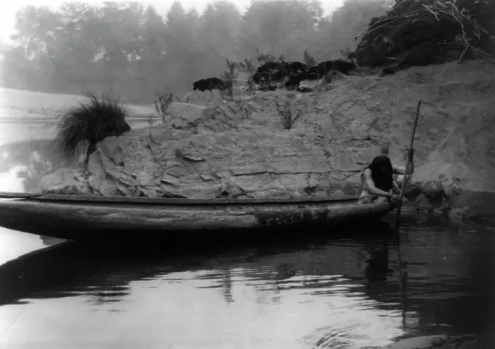 Framed Print : Fishing from canoe-Hupa, 1923. Creator: Edward Sheriff Curtis Framed Print : Fishing from canoe-Hupa, 1923. Creator: Edward Sheriff Curtis