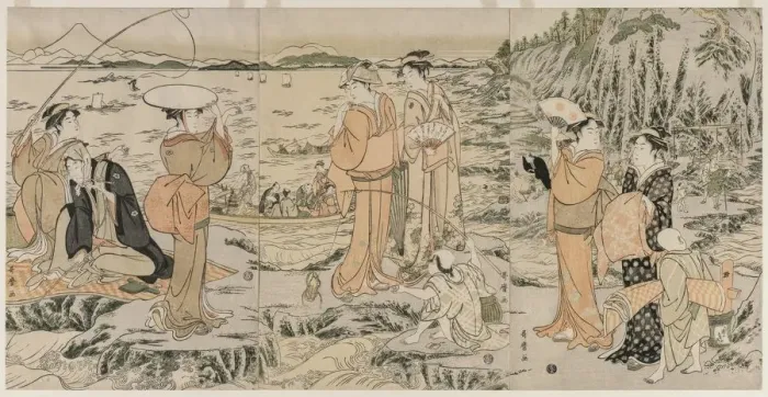 Framed Print : Fishing on the Chopping Board Rock at Enoshima, early 1790s. Creator: Kitagawa Utamaro (Japanese Framed Print : Fishing on the Chopping Board Rock at Enoshima, early 1790s. Creator: Kitagawa Utamaro (Japanese