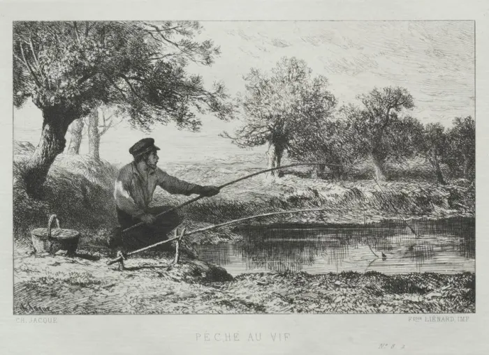 Framed Print : Fishing. Creator: Charles-Emile Jacque (French, 1813-1894) Framed Print : Fishing. Creator: Charles-Emile Jacque (French, 1813-1894)