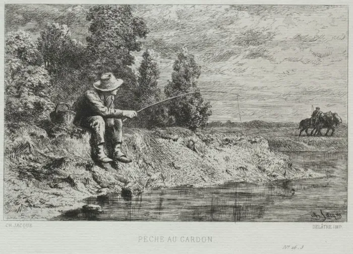 Framed Print : Fishing. Creator: Charles-Emile Jacque (French, 1813-1894) Framed Print : Fishing. Creator: Charles-Emile Jacque (French, 1813-1894)