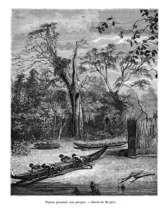 Framed Print : Fishing dugout, Papua, 19th century. Artist: Mesples Framed Print : Fishing dugout, Papua, 19th century. Artist: Mesples