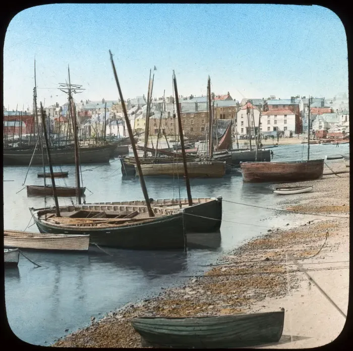 Framed Print : Fishing fleet, St Ives, Cornwall, late 19th or early 20th century. Artist: Church Army Lantern Department Framed Print : Fishing fleet, St Ives, Cornwall, late 19th or early 20th century. Artist: Church Army Lantern Department