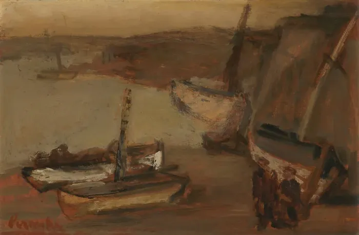 Framed Print : Fishing Harbour in Brittany, 1951. Creator: Constant Permeke