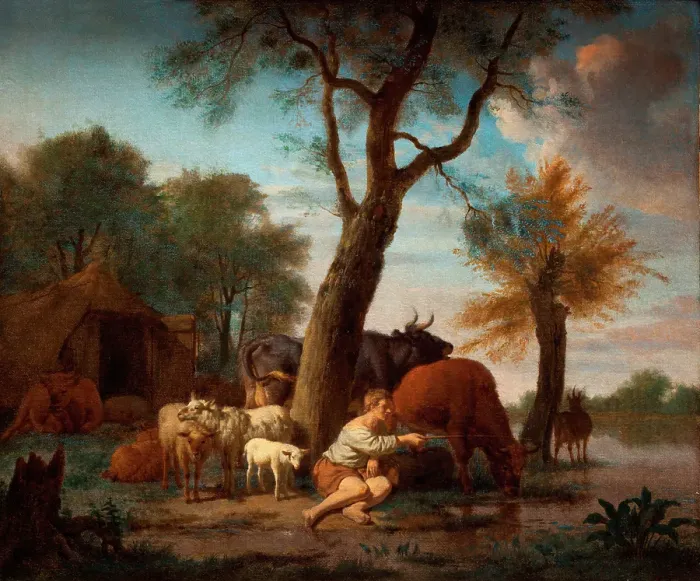 Framed Print : The fishing herdsman, 1664. Creator: Adriaen van de Velde Framed Print : The fishing herdsman, 1664. Creator: Adriaen van de Velde
