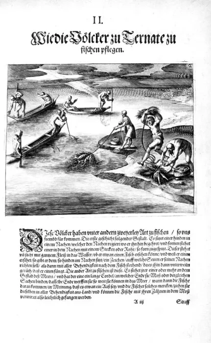 Framed Print : Fishing with Indians, 1606. Artist: Theodore de Bry Framed Print : Fishing with Indians, 1606. Artist: Theodore de Bry