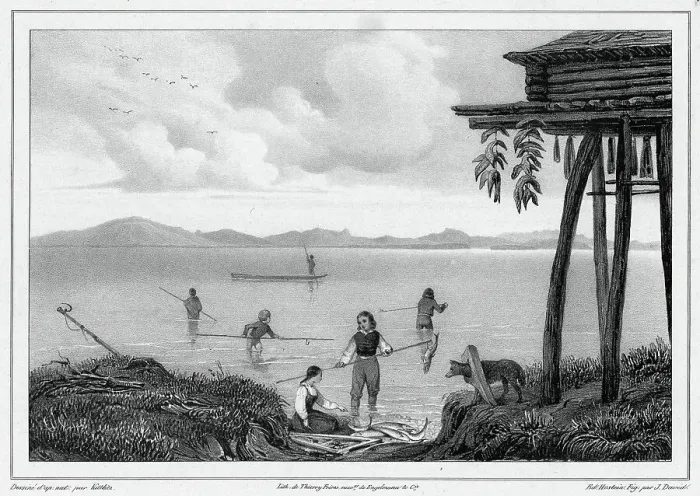 Framed Print : Fishing in Kamchatka, 19th century. Creators: Friedrich Heinrich Kittlitz, Godefroy Engelmann, Jules David, Edouard Jean Marie Hostein Framed Print : Fishing in Kamchatka, 19th century. Creators: Friedrich Heinrich Kittlitz, Godefroy Engelmann, Jules David, Edouard Jean Marie Hostein