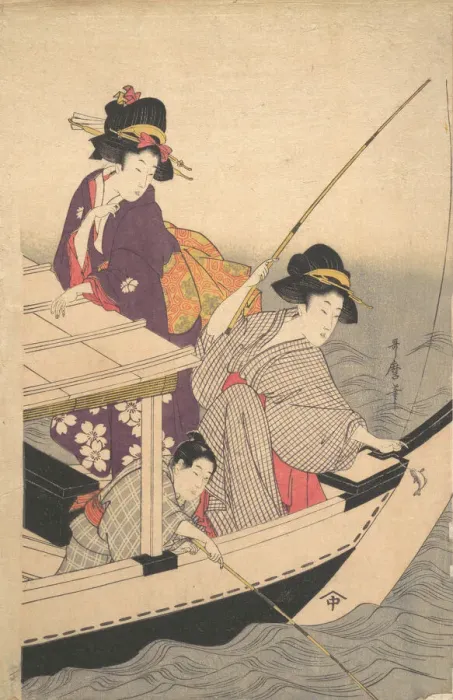 Framed Print : Fishing, late 18th century. Creator: Kitagawa Utamaro Framed Print : Fishing, late 18th century. Creator: Kitagawa Utamaro