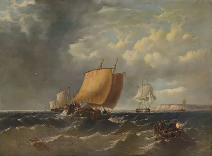 Framed Print : A Fishing Lugger off the Coast of Kent, c1854, (1938). Artist: Archibald Webb Framed Print : A Fishing Lugger off the Coast of Kent, c1854, (1938). Artist: Archibald Webb