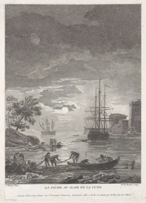 Framed Print : Fishing in the Moon Light, ca. 1771. Creator: Bertaud Framed Print : Fishing in the Moon Light, ca. 1771. Creator: Bertaud