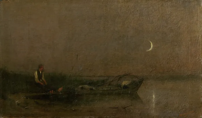 Framed Print : Fishing by Moonlight, 1880-1900. Creator: Ladislav Mednyanszky Framed Print : Fishing by Moonlight, 1880-1900. Creator: Ladislav Mednyanszky
