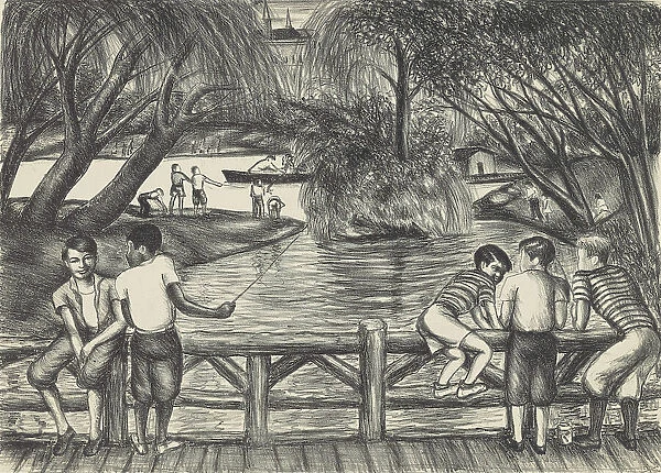 Fishing in the Park, ca.1935 - 1943. Creator: Richard William Lindsey