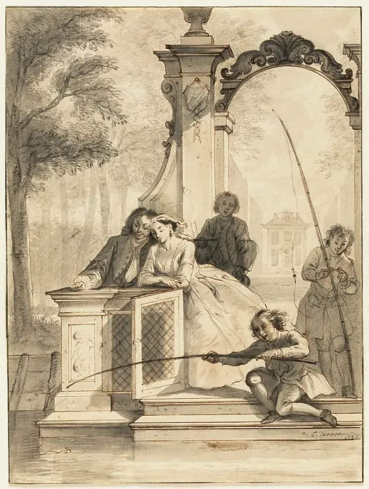 Framed Print : Fishing Party, 1738. Creator: Cornelis Troost Framed Print : Fishing Party, 1738. Creator: Cornelis Troost